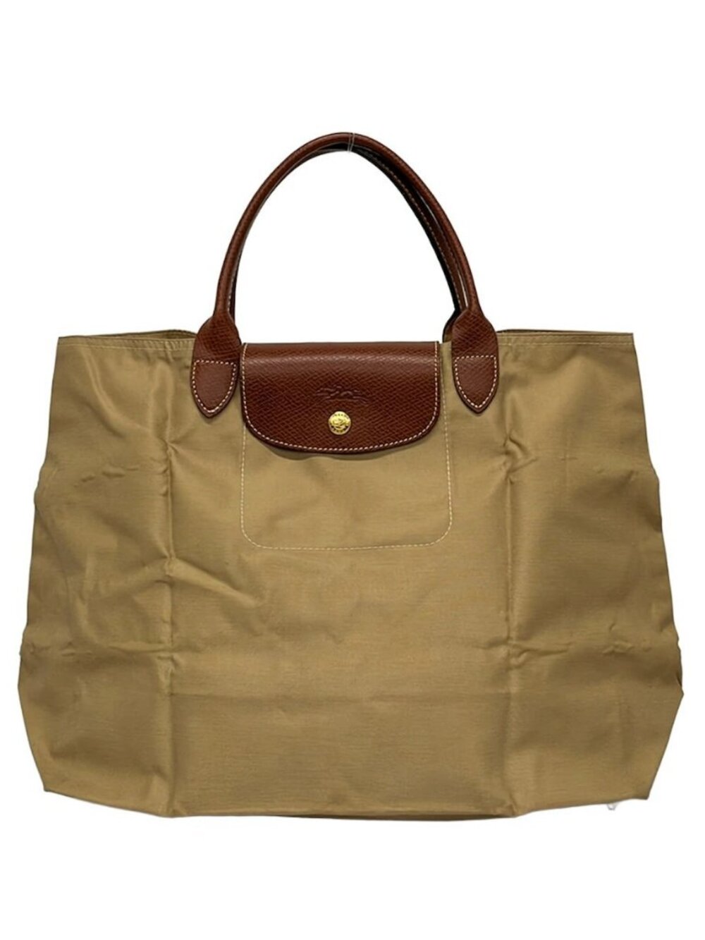 LONGCHAMP Le Preage Original Beige Dark Brown Nylon Leather Handbag